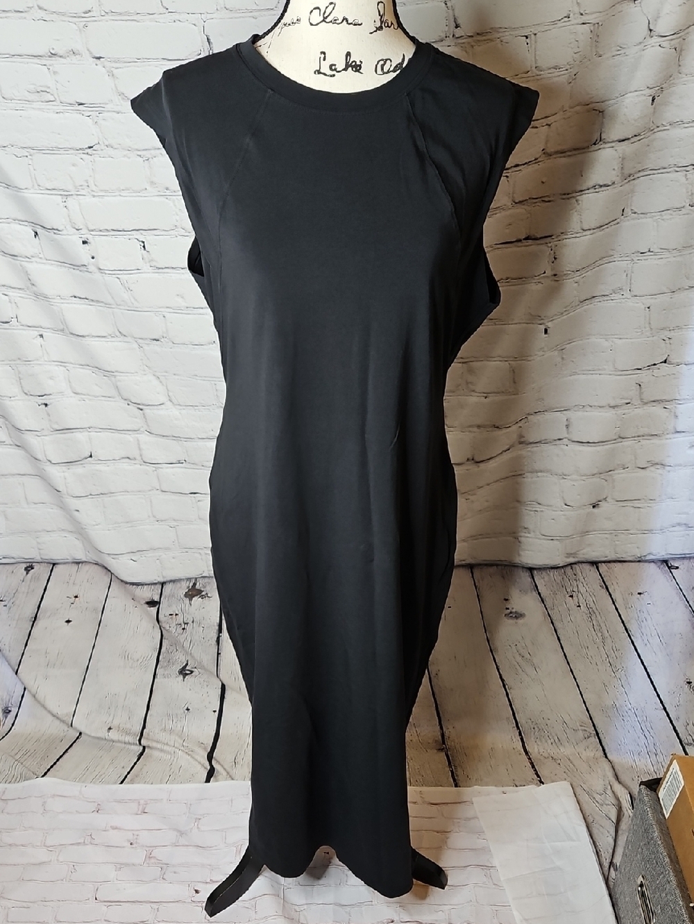 Public Rec Go-To Black Midi T-shirt Dress size Large Pima Cotton Stretch
